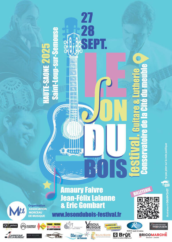 Affiche le son du bois Saint Loup 27 et 28 septembre 2025 festival guitare et lutherie concerts musique